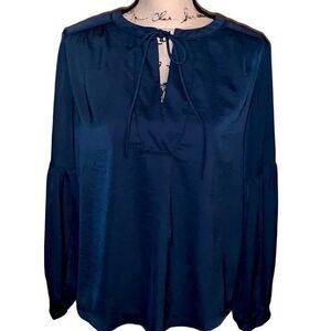 LOFT dark aqua  tie string‎ front blouse XS